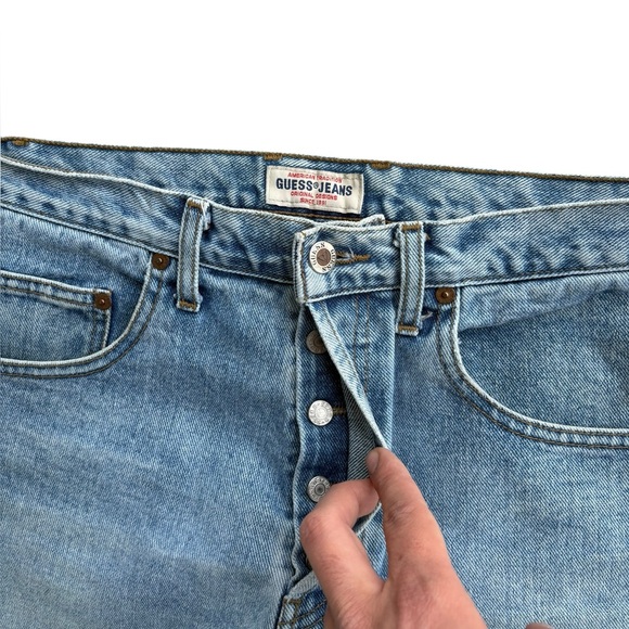 Vintage 90s GUESS Button Fly Light Wash Jeans 32W X 28.5 INSEAM - Picture 3 of 7